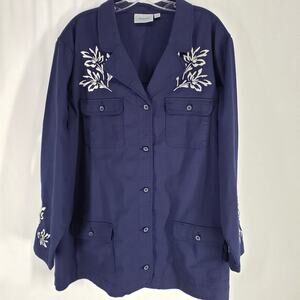 National  Navy Blue Button Up Embroidered Long Sleeve Shirt Size 3X
